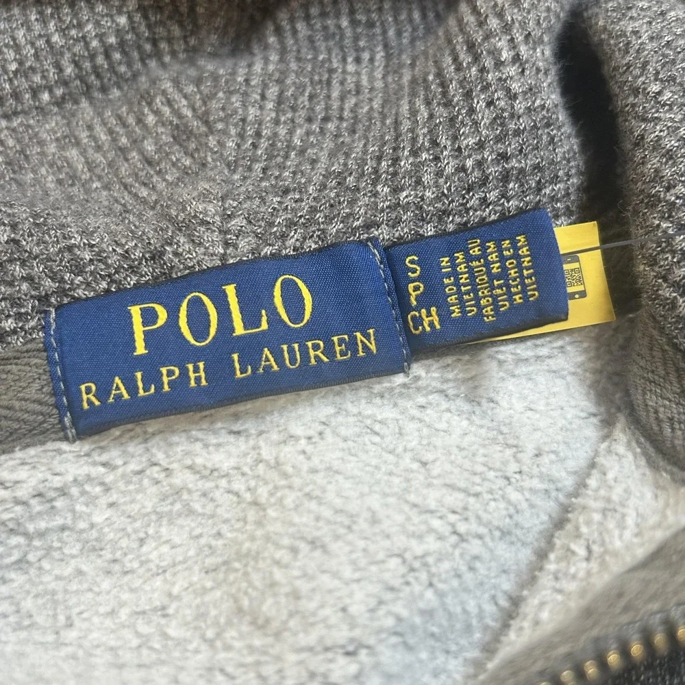 Polo Ralph Lauren Hoodie Mens S Gray Fleece Full Zip Logo NWT *NO ZIPPER PULL